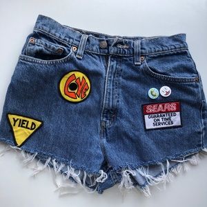 Levi's Blue Denim Jean Shorts with Patches